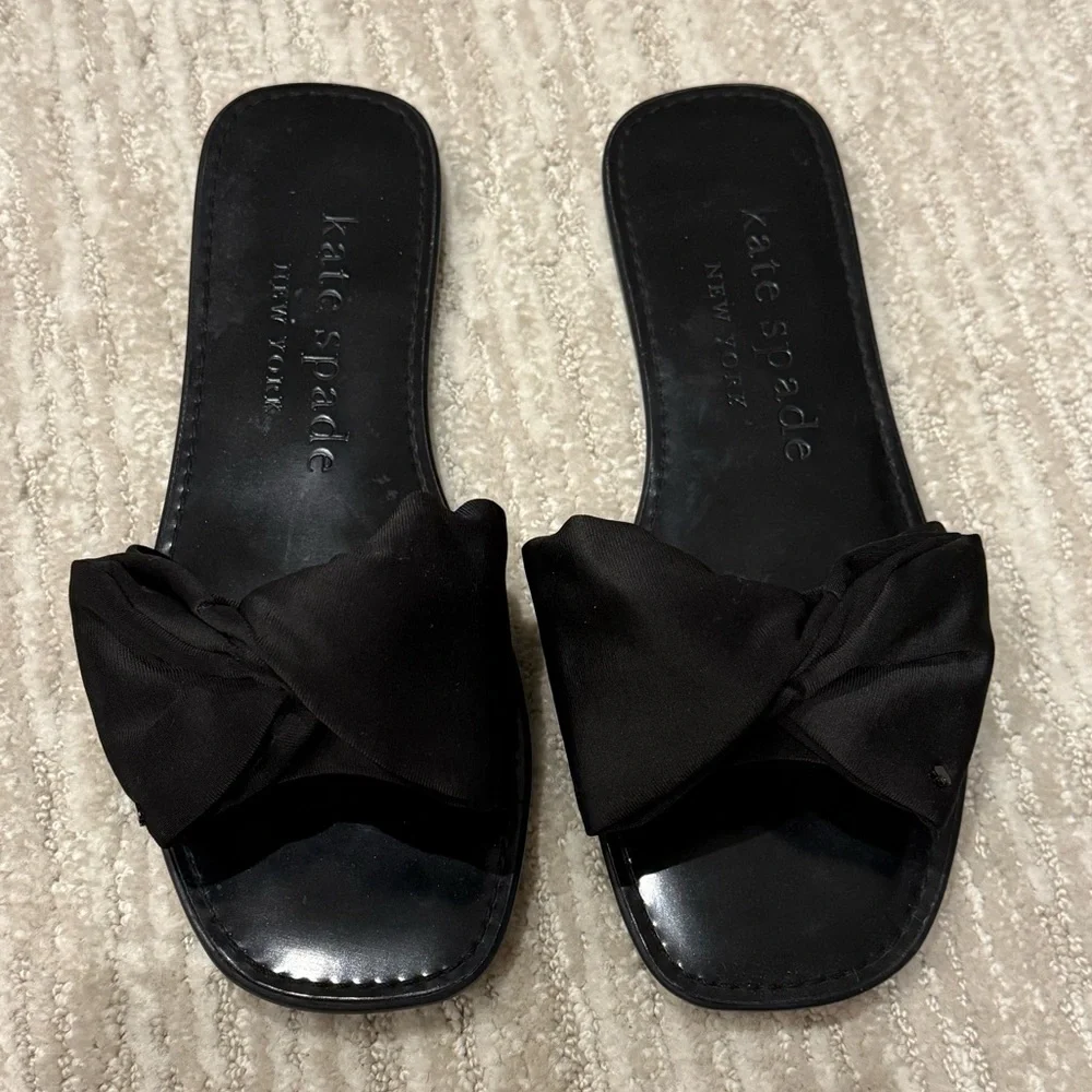 Kate Spade New York Black Bikini Bow Flat Sandal Slides Size 7.5 - Picture 7 of 10